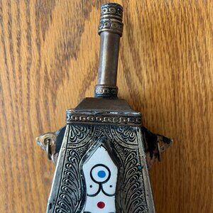 Antique Moroccan Bone and Metal Gun Powder Flask